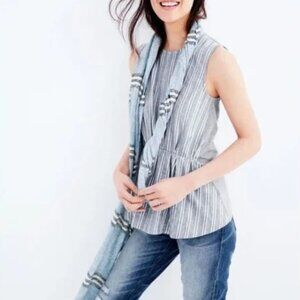 J.Crew Blue and White Cinched Blouse Size Small